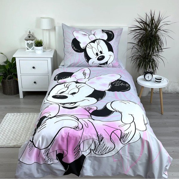 Rozā/pelēka vienguļamā kokvilnas bērnu gultas veļa 140x200 cm Minnie Beautiful – Jerry Fabrics-image-1