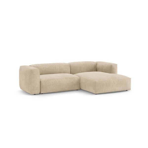 Krēmkrāsas samta salokāms modulārais stūra dīvāns (ar labo stūri/ar zvilni) – Micadoni -image-3