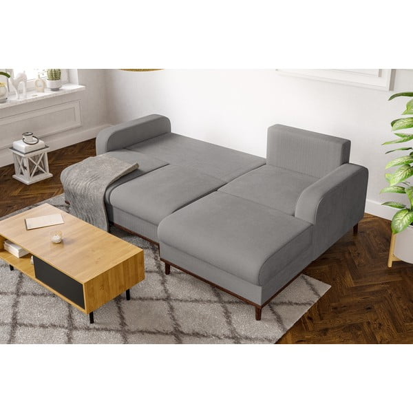 Gaiši pelēks velveta stūra dīvāns (ar labo stūri) Beata – Ropez-image-4