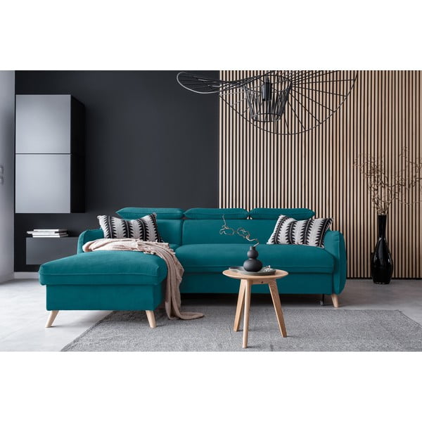 Tirkīzzils samta salokāms stūra dīvāns (ar kreiso stūri) Sweet Harmony – Miuform-image-1