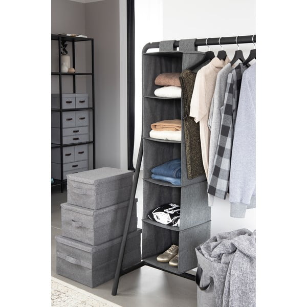 Pelēka tekstila uzglabāšanas kaste ar vāku 45x34x25 cm Soft Storage – Bigso-image-4