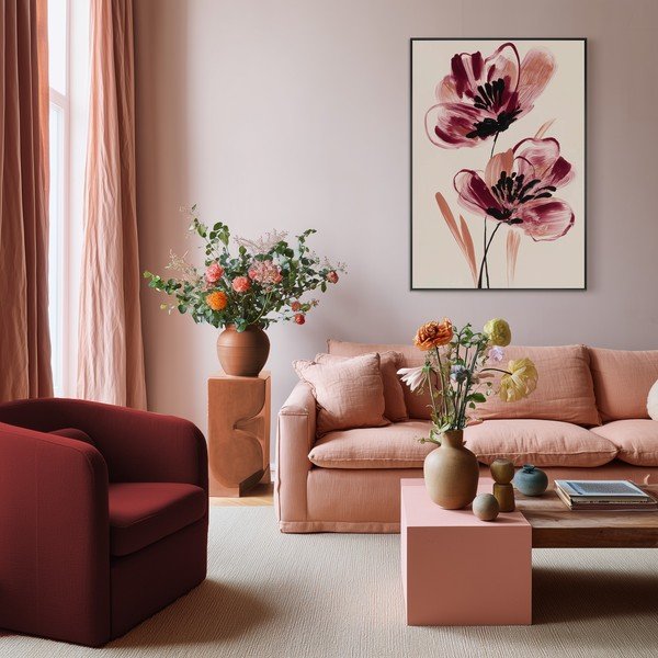Drukāta glezna ar rāmi/uz audekla 70x100 cm Burgundy Blooms – Styler-image-2