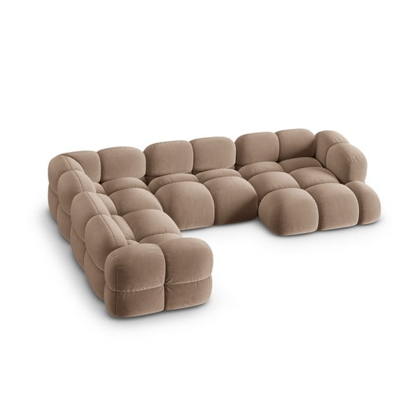 Brūns samta stūra dīvāns (ar kreiso stūri/U veida) Loretto – Cosmopolitan Design-image-2