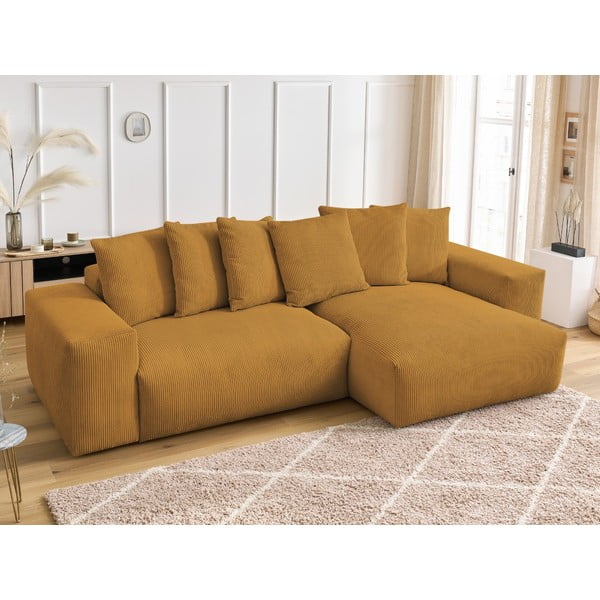 Sinepju dzeltens velveta salokāms/ar uzglabāšanas vietu stūra dīvāns Voltaire – Bobochic Paris-image-4