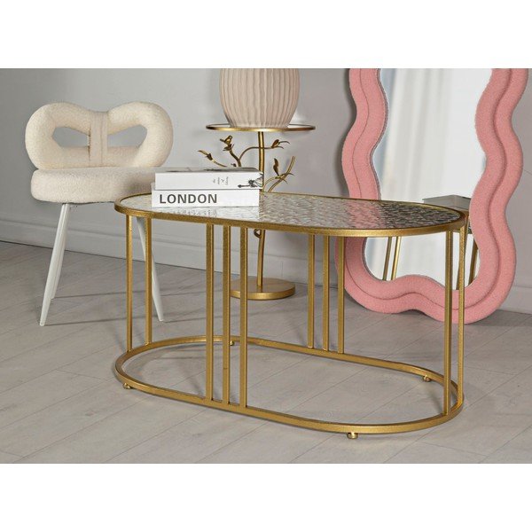 Balts/zelta krāsas žurnālgaldiņš ar stikla galda virsmu 50x90 cm Antalia – Mauro Ferretti-image-1