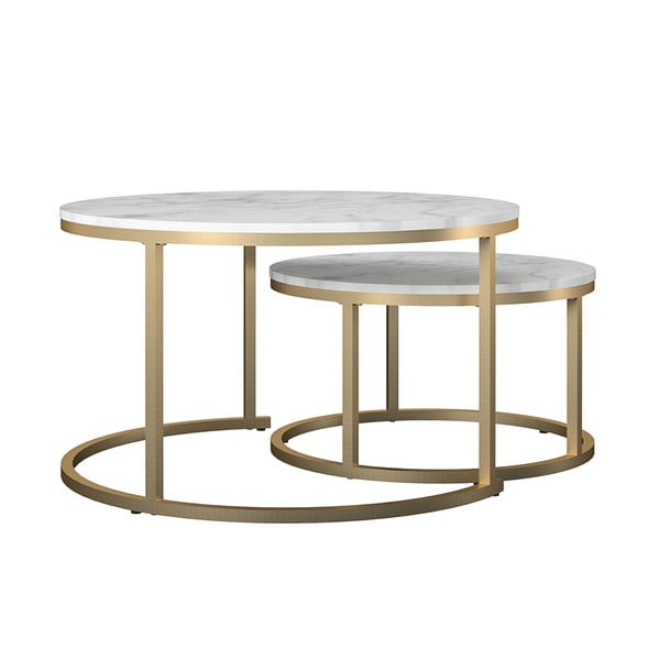 Balti/zelta krāsas apaļi žurnālgaldiņi ar marmora imitāciju (2 gab.) ø 79 cm Amelia – CosmoLiving by Cosmopolitan