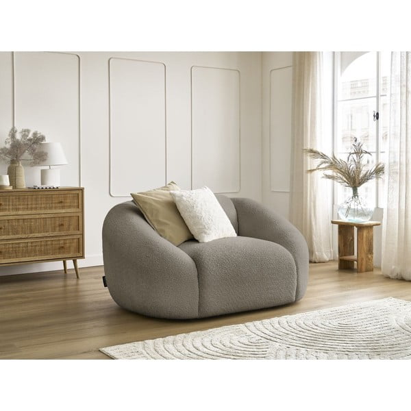 Pelēks/brūns atpūtas krēsls no buklē auduma Tina – Bobochic Paris-image-1