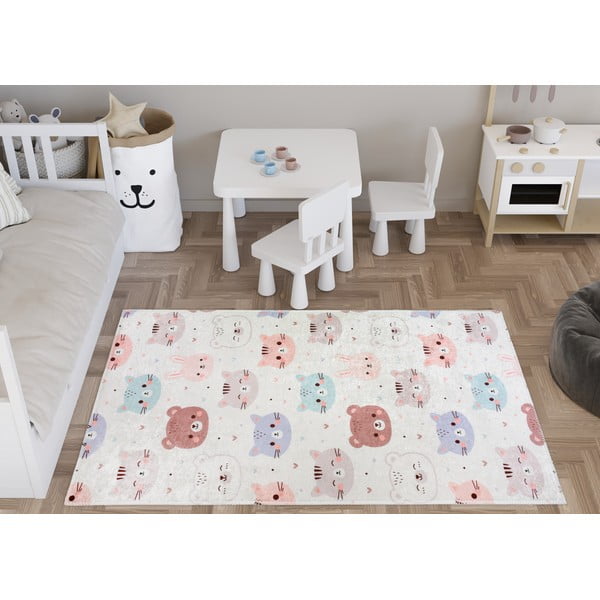 Ziloņkaula krāsas mazgājams bērnu paklājs 120x180 cm Cute Animals – Vitaus-image-1