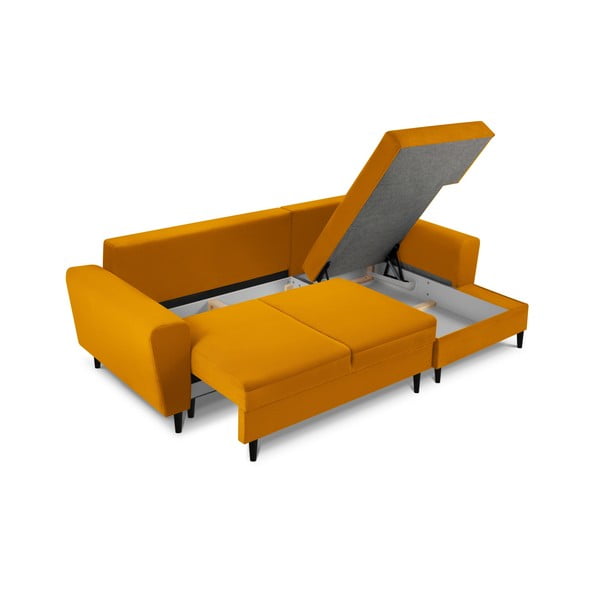 Sinepju dzeltens velveta salokāms stūra dīvāns ar uzglabāšanas vietu (ar labo stūri/ar zvilni) Kyoto – Cosmopolitan Design-image-3