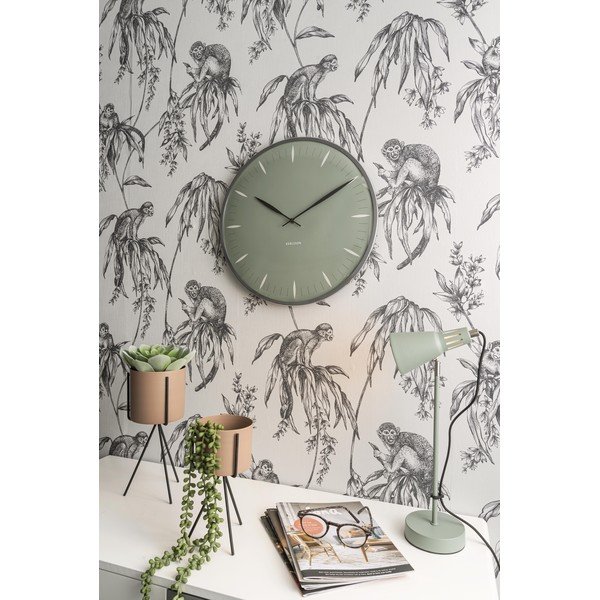 Zaļš stikla sienas pulkstenis Karlsson Leaf, ø 40 cm-image-1
