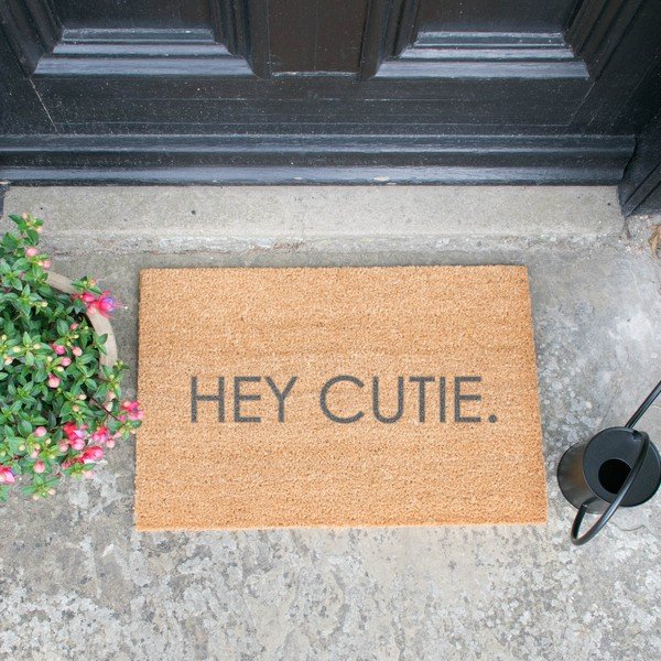 Pelēks dabīgā kokosšķiedras paklājs Artsy Doormats Hey Cutie, 40 x 60 cm-image-1