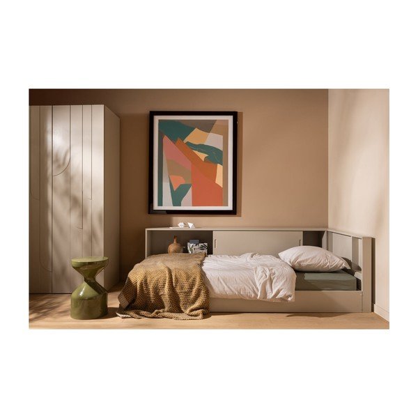 Pelēka/bēša priedes masīvkoka vienvietīga gulta bez režģa 90x200 cm Carter – WOOOD-image-1