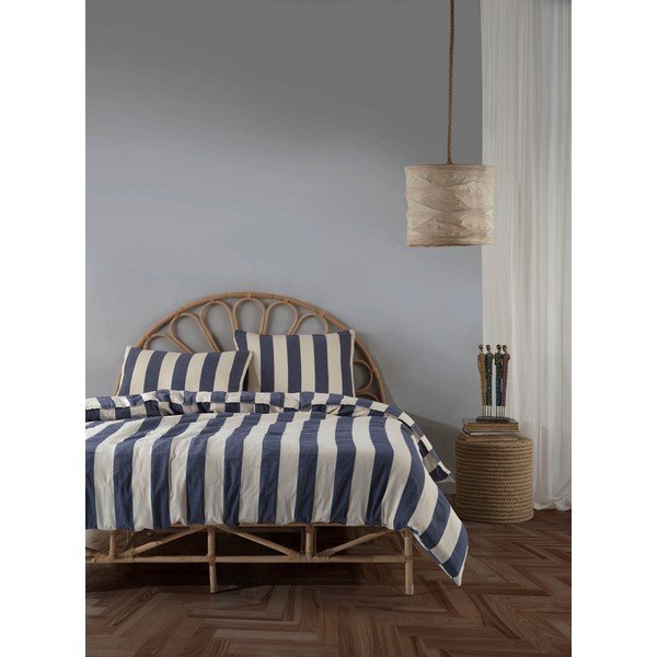 Zila kokvilnas gultas veļa divguļamai gultai 200x200 cm Stonewashed – Mijolnir-image-1