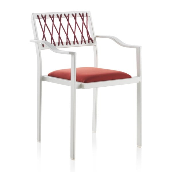 Balts dārza krēsls ar sarkanām detaļām un roku balstiem Geese Seally