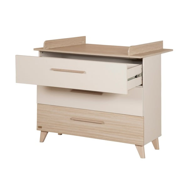 Krēmkrāsas/dabīga toņa bērnu kumode ar ozolkoka imitāciju un pārtinamo galdiņu 110x98x75 cm Sidney – Roba-image-3