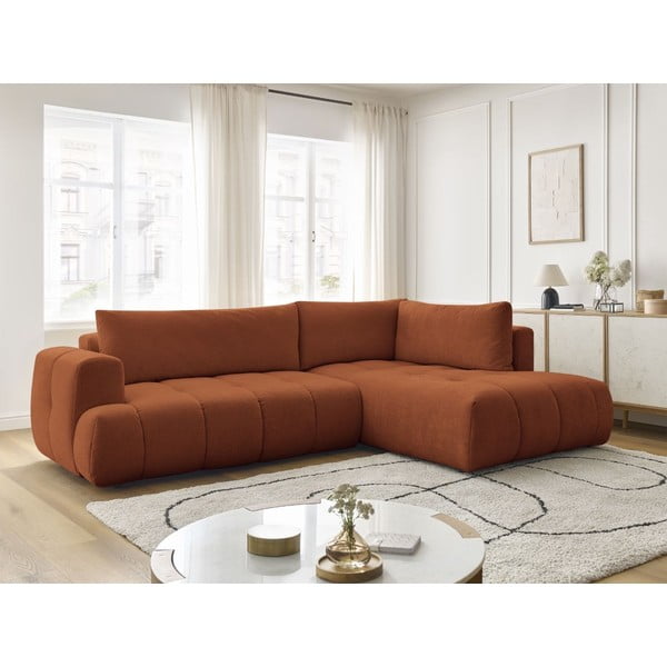 Ķieģeļu sarkans salokāms/ar uzglabāšanas vietu stūra dīvāns (ar labo stūri/L veida) Fuji – Bobochic Paris-image-1