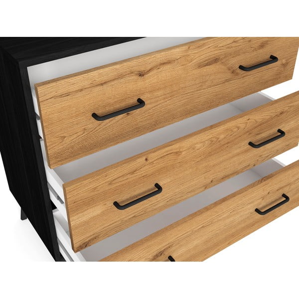 Melna/dabīga toņa zema kumode ar ozolkoka imitāciju 80x72 cm Indus – Marckeric-image-1