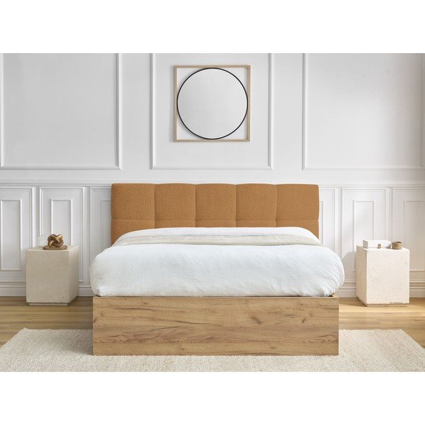 Okera dzeltena polsterēta polsterēta/no skaidu plāksnēm divvietīga gulta ar veļas kasti ar redelēm 180x200 cm Kumo – Bobochic Paris-image-3