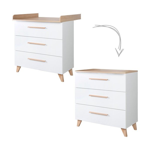 Balta bērnu kumode ar ozolkoka imitāciju un pārtinamo galdiņu 88,5x99x76 cm Léon – Roba-image-2