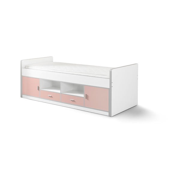 Balta un rozā bērnu gulta ar uzglabāšanas vietu Vipack Bonny, 200 x 90 cm