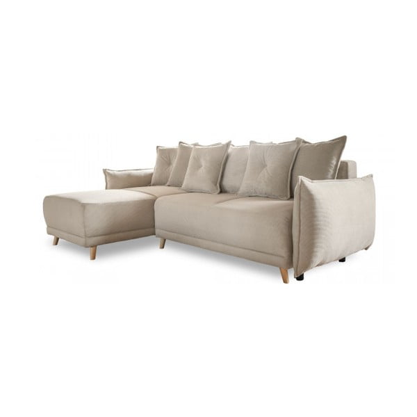 Bēšs velveta salokāms stūra dīvāns (ar maināmu stūri) Lazy Lukka – Miuform