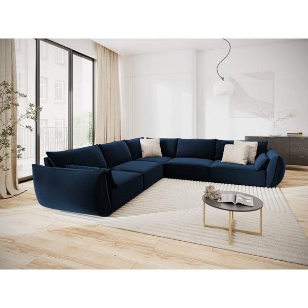 Tumši zils samta stūra dīvāns Vanda – Mazzini Sofas-image-1