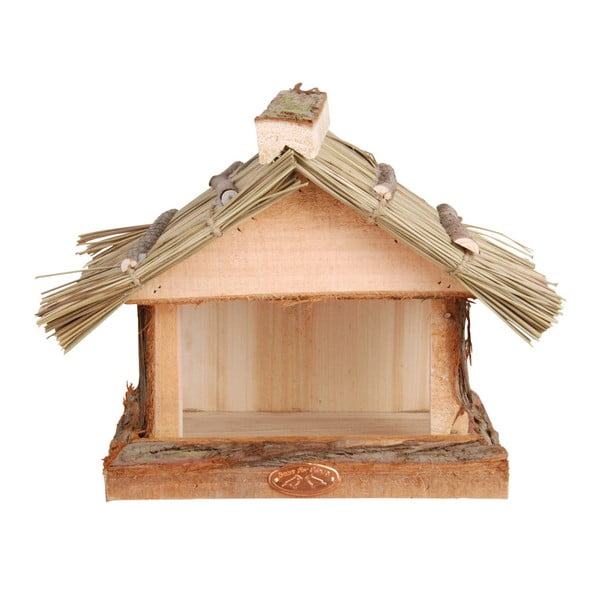 Koka putnu barotava ar salmu jumtu Esschert Design, augstums 22,8 cm