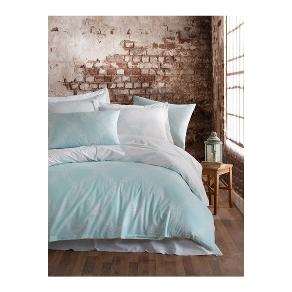 Divvietīga gultas pārklājs ar gultas veļu no ranforce kokvilnas Mijolnir Nadine Mint, 200 x 220 cm