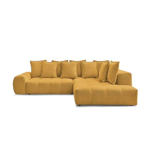 Sinepju dzeltens salokāms/ar uzglabāšanas vietu stūra dīvāns no šenila auduma (ar labo stūri/L veida) Everest – Bobochic Paris