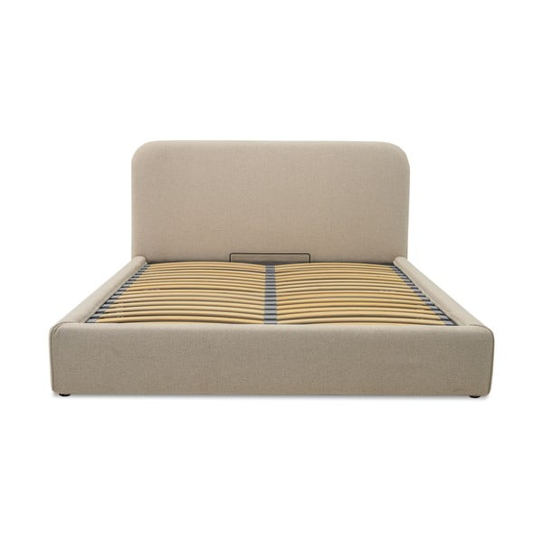 Bēša polsterēta divvietīga gulta ar veļas kasti ar redelēm 140x190 cm Sea – Scandic-image-2