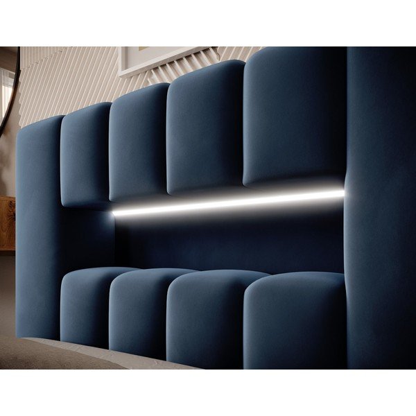 Tumši zila polsterēta vienvietīga gulta ar veļas kasti un ar redelēm 90x200 cm Lamica – ELTAP-image-4