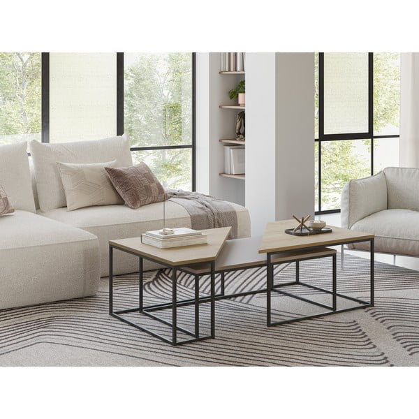 Žurnālgaldiņi ar ozolkoka imitācijas galda virsmu (3 gab.) 70x110 cm Titan – Marckeric-image-1