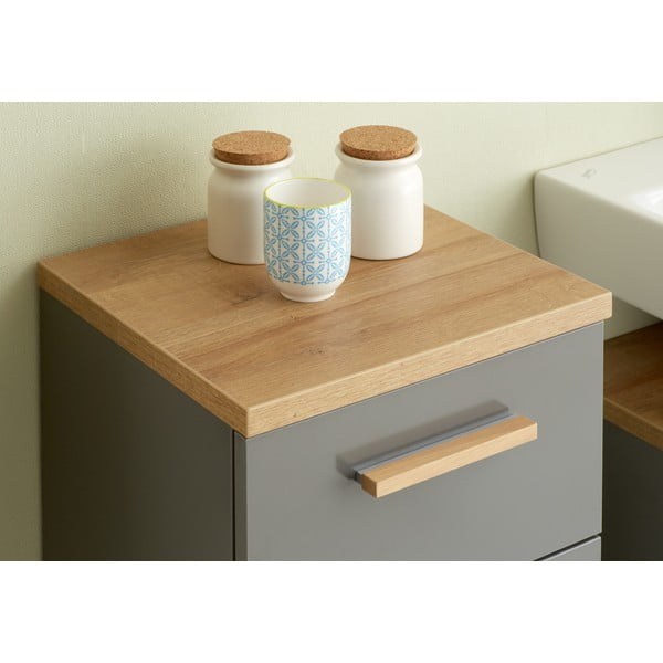 Pelēks zems vannas istabas skapis ar ozolkoka imitāciju 35,5x89,5 cm Quickset 924 – Pelipal-image-3