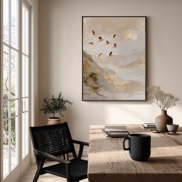 Drukāta glezna ar rāmi 60x80 cm Golden Peaks II – Styler-image-1