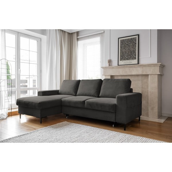 Tumši pelēks velveta salokāms stūra dīvāns (ar kreiso stūri) Lofty Lilly – Miuform-image-3