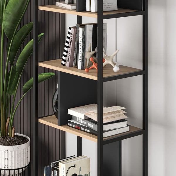 Melns/dabīga toņa grāmatplaukts ar ozolkoka imitāciju 58x175 cm Alabama – Marckeric-image-4