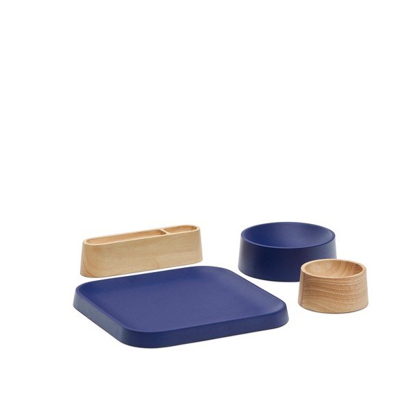 Tumši zilas/dabīga toņa koka servēšanas bļodiņas (4 gab.) Bletz – Kave Home