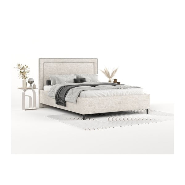 Krēmkrāsas polsterēta divvietīga gulta ar veļas kasti un redelēm 180x200 cm Baleine – Maison de Rêve-image-1