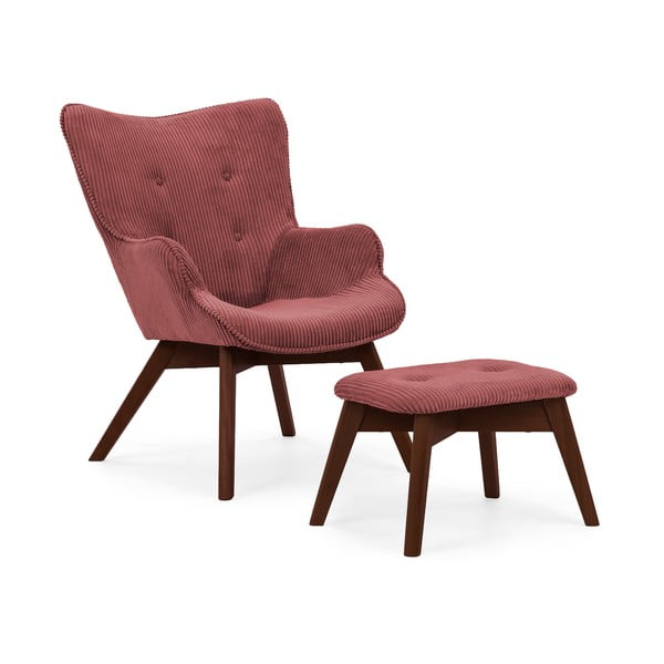 Sarkans velveta atpūtas krēsls ar kāju balstu Niko – Ropez
