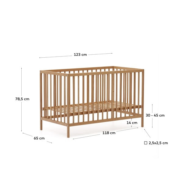 Dabīga toņa dižskābarža masīvkoka bērnu gultiņa 60x120 cm Shantal – Kave Home-image-4