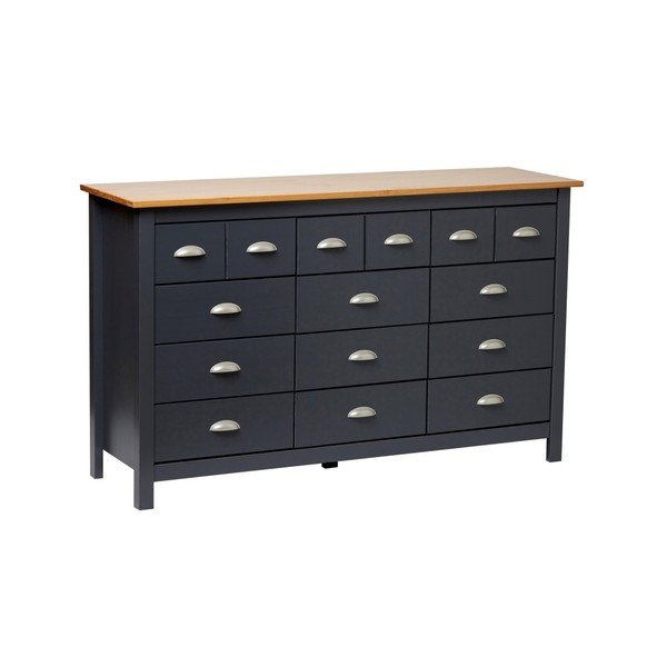 Antracīta pelēka priedes masīvkoka kumode ar 12 atvilktnēm Marckeric Jade-image-2