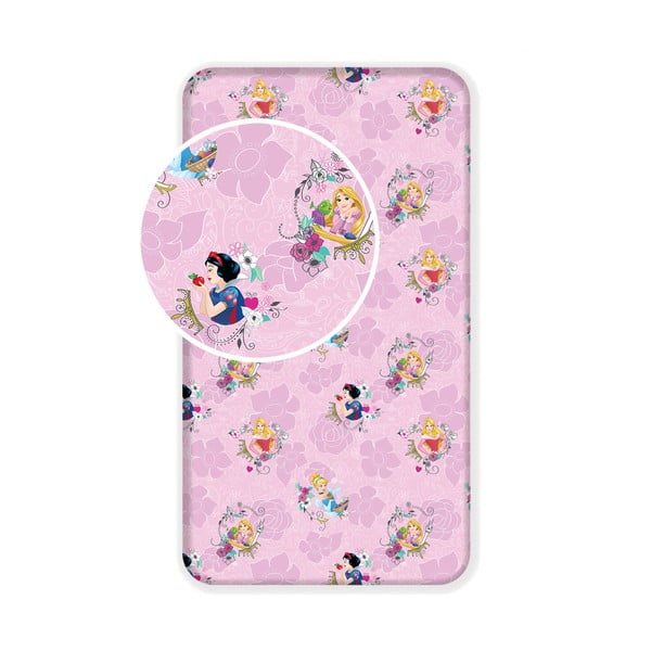Rozā kokvilnas bērnu palags ar gumiju 90x200 cm The Pincesses "Pink" – Jerry Fabrics
