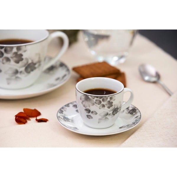 Baltas/gaiši pelēkas porcelāna tasītes (6 gab.) Foliage gray – Villa Altachiara-image-1