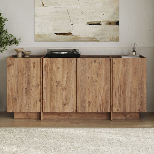 Dabīga toņa kumode ar priedes koka imitāciju ar caurumu vadiem 180x80x45 cm Dorma – Kalune Design-image-1
