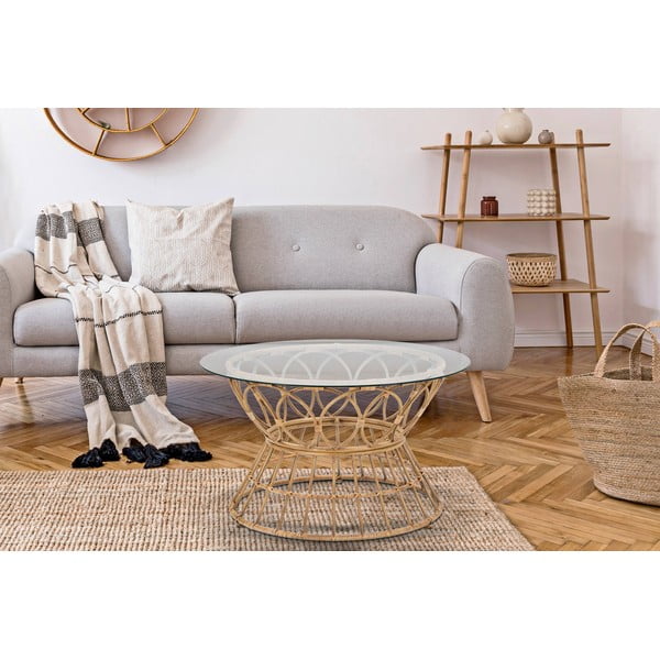 Dabīga toņa apaļš kafijas galdiņš ar stikla virsmu ø 75 cm Panama – Mauro Ferretti-image-1