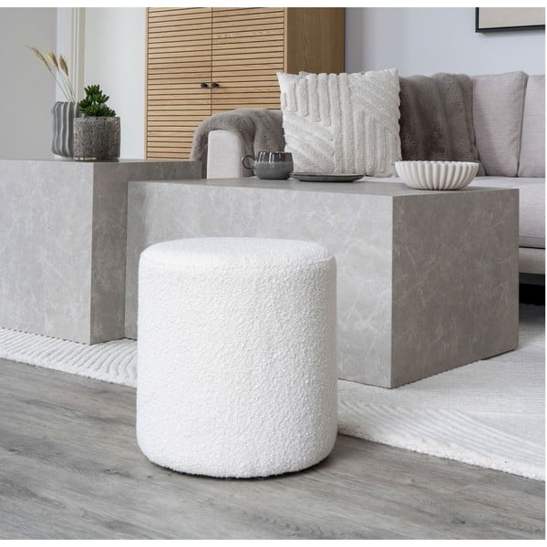 Balts pufs no buklē auduma Ejby – House Nordic-image-1