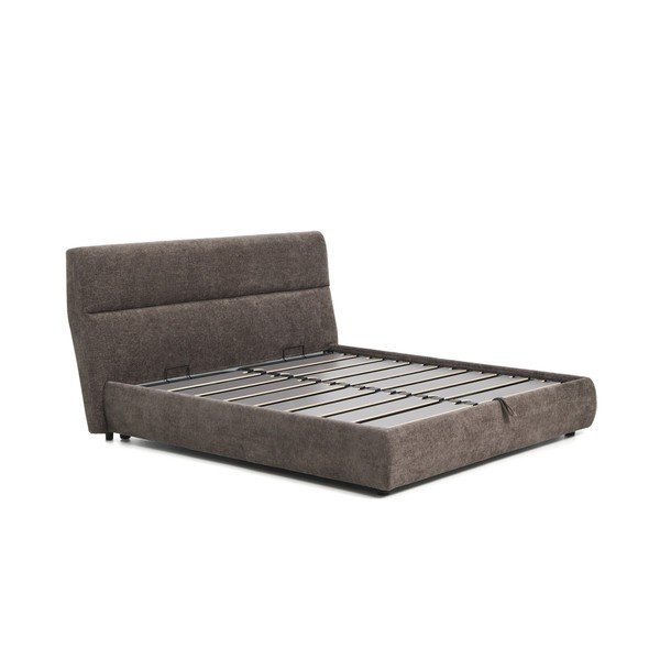 Tumši brūna polsterēta divvietīga gulta no šenila ar veļas kasti ar redelēm 180x200 cm Dafra – Kave Home