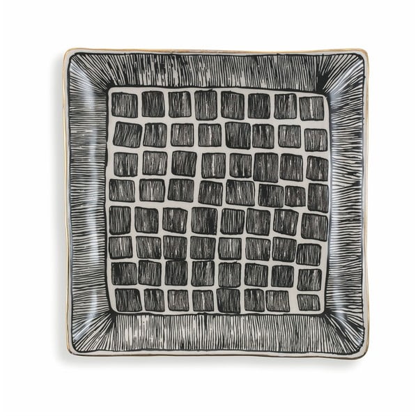Melns kvadrātveida keramikas šķīvis Villa d'Este Masai, garums 18 cm