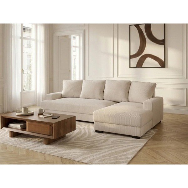 Bēšs velveta salokāms/ar uzglabāšanas vietu stūra dīvāns (ar labo stūri/ar zvilni) Campi – Bobochic Paris-image-4