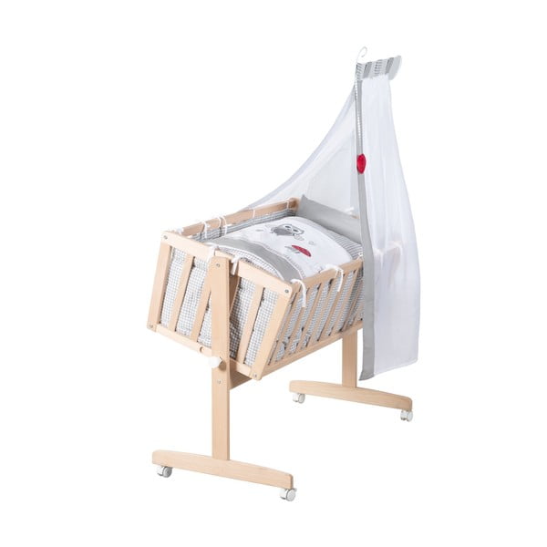 Dabīga toņa dižskābarža masīvkoka šūpulītis ar riteņiem/ar baldahīnu 40x90 cm Adam and Owl – Roba-image-2